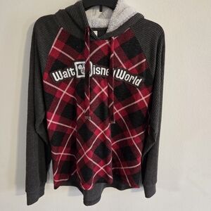 Walt Disney World Parks Hoodie Plaid Holiday Christmas Womens XL